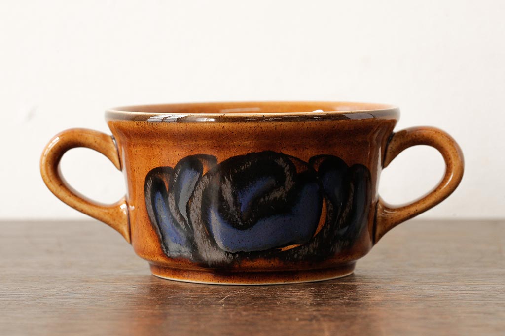 ヴィンテージ雑貨　北欧ビンテージ　落ち着いた温もり感じるスープカップ&ソーサー3客セット(洋食器)(R-037959)