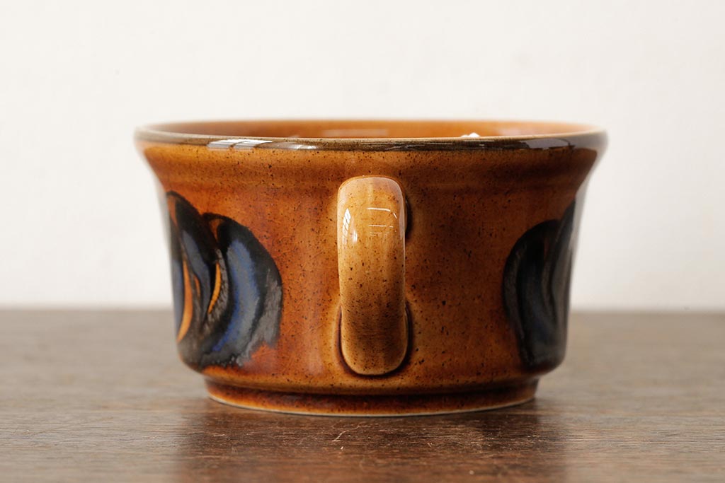 ヴィンテージ雑貨　北欧ビンテージ　落ち着いた温もり感じるスープカップ&ソーサー3客セット(洋食器)(R-037959)