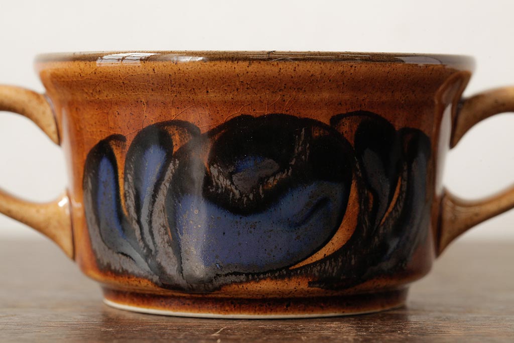 ヴィンテージ雑貨　北欧ビンテージ　落ち着いた温もり感じるスープカップ&ソーサー3客セット(洋食器)(R-037959)