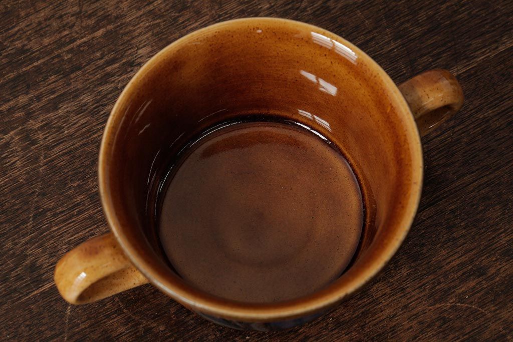 ヴィンテージ雑貨　北欧ビンテージ　落ち着いた温もり感じるスープカップ&ソーサー3客セット(洋食器)(R-037959)