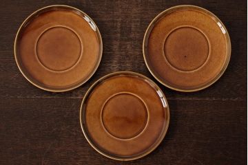 ヴィンテージ雑貨　北欧ビンテージ　落ち着いた温もり感じるスープカップ&ソーサー3客セット(洋食器)(R-037959)