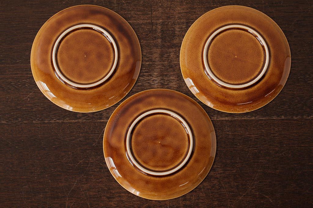 ヴィンテージ雑貨　北欧ビンテージ　落ち着いた温もり感じるスープカップ&ソーサー3客セット(洋食器)(R-037959)