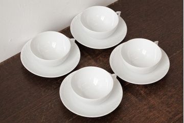 中古　ROYAL COPENHAGEN(ロイヤルコペンハーゲン)　ホワイトフルーテッド ハーフレース　ティーカップ&ソーサー4客セット(洋食器)(R-037960)