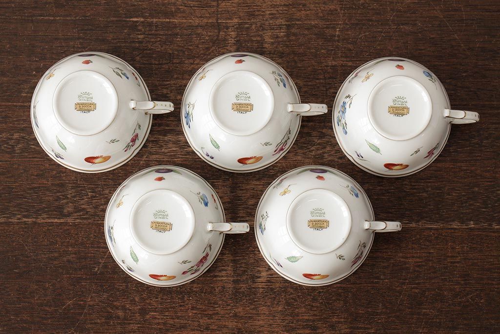 イタリア　Richard Ginori(リチャードジノリ)　イタリアンフルーツ　カップ&ソーサー5客セット(洋食器)(R-037961)