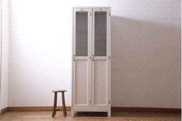 ラフジュ工房オリジナル　モールガラス入り　ホワイトカラーが爽やかな2人用ペイントロッカー(ワードローブ)(R-037963)