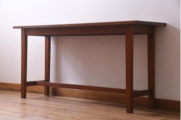 ビンテージ家具　和製ビンテージ　天板オーク材　木の味わい深さが魅力!横型のリメイクカウンターテーブル(コンソールテーブル)(R-037967)