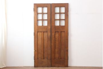 アンティーク建具　フランスアンティーク　オーク材　両開き　ノスタルジックな親子ドア(木製ドア、建具、扉)(R-037977)