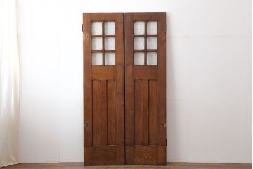 アンティーク建具　フランスアンティーク　オーク材　両開き　ノスタルジックな親子ドア(木製ドア、建具、扉)(R-037977)
