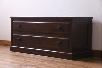 中古　北海道民芸家具　リメイク　落ち着いた雰囲気が魅力のローチェスト(ローボード、リビングボード)(R-037982)