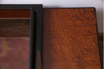 アンティーク雑貨　昭和初期　ケヤキ玉杢・黒柿　堂々とした和の雰囲気が趣きある江戸前長火鉢(手あぶり)(R-037983)