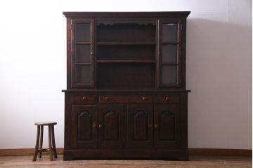 ビンテージ家具　松本民芸家具　中古　シックなデザインが魅力のF型食器棚(カップボード、キャビネット、収納棚、ヴィンテージ)(定価83万5千円)(R-037989)