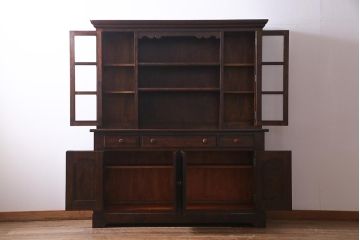 ビンテージ家具　松本民芸家具　中古　シックなデザインが魅力のF型食器棚(カップボード、キャビネット、収納棚、ヴィンテージ)(定価83万5千円)(R-037989)