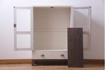 ラフジュ工房オリジナル　古建具リメイク　レトロな雰囲気漂うバイカラーのブックケース(本箱、食器棚、収納棚)(R-037994)
