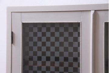 ラフジュ工房オリジナル　古建具リメイク　レトロな雰囲気漂うバイカラーのブックケース(本箱、食器棚、収納棚)(R-037994)