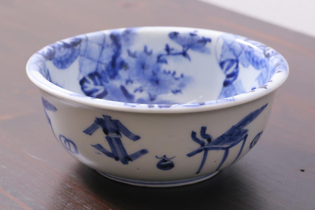 アンティーク雑貨　幕末明治期　伊万里　染付深鉢(深皿、和食器)(R-038024)