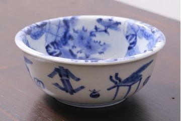 アンティーク雑貨　幕末明治期　伊万里　染付深鉢(深皿、和食器)(R-038024)