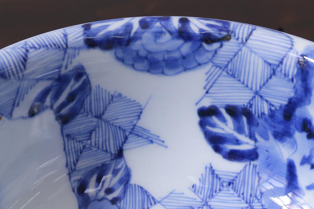 アンティーク雑貨　幕末明治期　伊万里　染付深鉢(深皿、和食器)(R-038024)