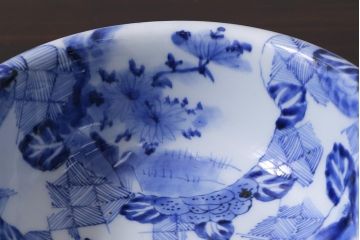 アンティーク雑貨　幕末明治期　伊万里　染付深鉢(深皿、和食器)(R-038024)