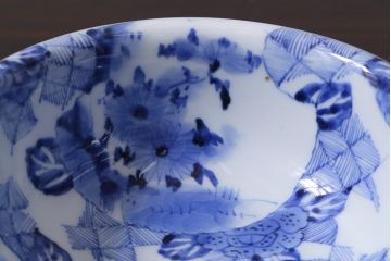 アンティーク雑貨　幕末明治期　伊万里　染付深鉢(深皿、和食器)(R-038024)