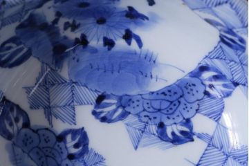 アンティーク雑貨　幕末明治期　伊万里　染付深鉢(深皿、和食器)(R-038024)