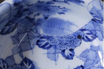 アンティーク雑貨　幕末明治期　伊万里　染付深鉢(深皿、和食器)(R-038024)