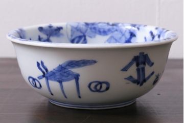 アンティーク雑貨　幕末明治期　伊万里　染付深鉢(深皿、和食器)(R-038024)