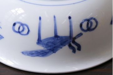 アンティーク雑貨　幕末明治期　伊万里　染付深鉢(深皿、和食器)(R-038024)