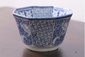 アンティーク雑貨　江戸期　古伊万里　染付龍文八角深鉢(向付)(R-038026)