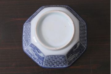 アンティーク雑貨　江戸期　古伊万里　染付龍文八角深鉢(向付)(R-038026)