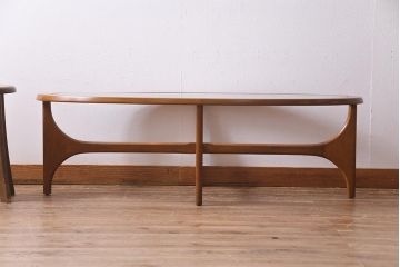 ヴィンテージ家具　Stonehill(ストーンヒル)　ガラストップのオーバル型センターテーブル(コーヒーテーブル、リビングテーブル、ビンテージ)(R-038027)