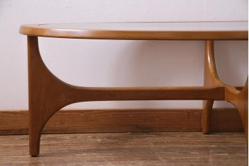 ヴィンテージ家具　Stonehill(ストーンヒル)　ガラストップのオーバル型センターテーブル(コーヒーテーブル、リビングテーブル、ビンテージ)(R-038027)