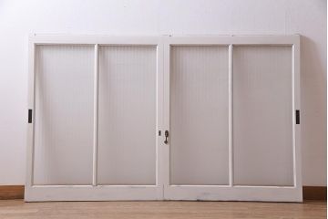 アンティーク家具　昭和中期　ナチュラルインテリアにぴったりなペイントガラス戸2枚セット(引き戸、建具)(R-038028)