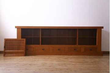 新古品　特大サイズ!　ニレ無垢材　和の空間作りに活躍する9尺水屋箪笥・下(九尺水屋、サイドボード、和箪笥、収納棚)(R-038030)