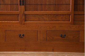 新古品　特大サイズ!　ニレ無垢材　和の空間作りに活躍する重ね9尺水屋箪笥(九尺水屋、サイドボード、和箪笥、収納棚)(R-038031)