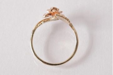 アンティーク雑貨　イギリス　9K　箱付き　バラモチーフの可憐なリング(指輪、アクセサリー)(R-038045)