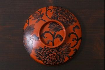 アンティーク雑貨　大正期　漆塗り　沈黒・金蒔絵が贅沢な蓋付き木製椀5客セット(漆器、和食器)(R-038050)