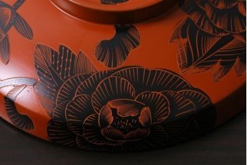 アンティーク雑貨　大正期　漆塗り　沈黒・金蒔絵が贅沢な蓋付き木製椀5客セット(漆器、和食器)(R-038050)