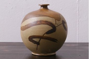 中古　笠間焼　中野晃嗣　野草文一輪挿し(花器、花瓶、共箱付き)(R-038052)