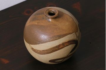 中古　笠間焼　中野晃嗣　野草文一輪挿し(花器、花瓶、共箱付き)(R-038052)