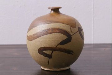 中古　笠間焼　中野晃嗣　野草文一輪挿し(花器、花瓶、共箱付き)(R-038052)