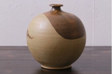 中古　笠間焼　中野晃嗣　野草文一輪挿し(花器、花瓶、共箱付き)(R-038052)