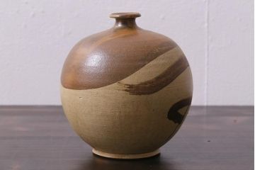 中古　笠間焼　中野晃嗣　野草文一輪挿し(花器、花瓶、共箱付き)(R-038052)