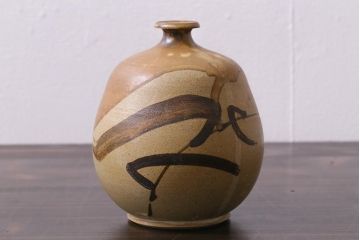 中古　笠間焼　中野晃嗣　野草文一輪挿し　共箱付き(花器、花瓶)(R-038053)