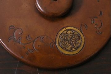 アンティーク雑貨　骨董　明治大正期　葵文(会津三つ葵紋)　銅製湯沸し(銅瓶、薬缶)(R-038054)