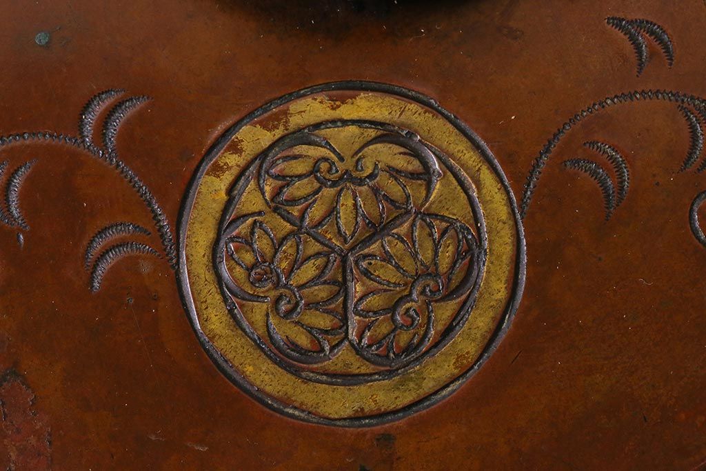 アンティーク雑貨　骨董　明治大正期　葵文(会津三つ葵紋)　銅製湯沸し(銅瓶、薬缶)(R-038054)