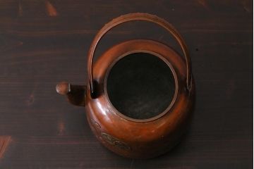 アンティーク雑貨　骨董　明治大正期　葵文(会津三つ葵紋)　銅製湯沸し(銅瓶、薬缶)(R-038054)