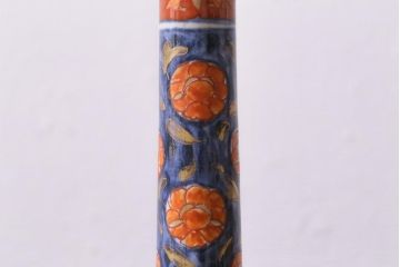 アンティーク雑貨　江戸中期　箱付き　華やかな金襴手が美しい鶴首徳利一対(花瓶、花器)(R-038055)