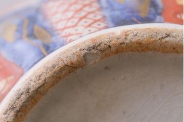 アンティーク雑貨　江戸中期　箱付き　華やかな金襴手が美しい鶴首徳利一対(花瓶、花器)(R-038055)