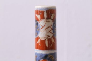 アンティーク雑貨　江戸中期　箱付き　華やかな金襴手が美しい鶴首徳利一対(花瓶、花器)(R-038055)