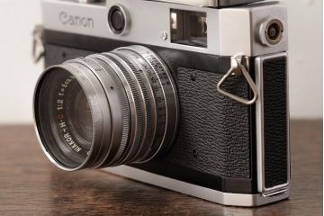 アンティーク雑貨　CANON(キャノン)　P(ポピュレール)　ケース付き　コレクションにもおすすめなヴィンテージカメラ(ビンテージ)(R-038117)